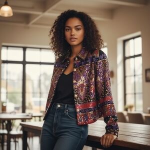 Stunning Vintage Black Silk Collared Jacket Hand Embellished with Beads & Sequin